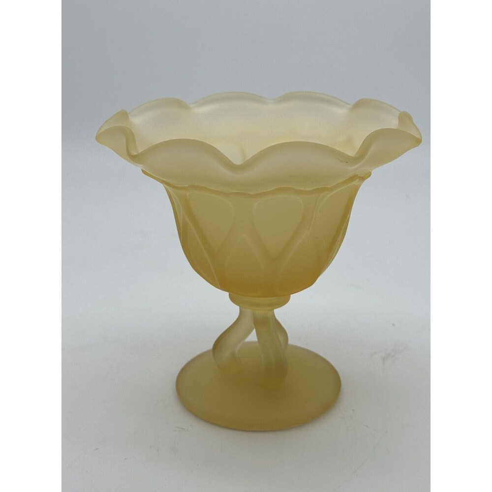 Vintage Doric by Westmoreland Satin Glass Yellow Frosted Pedestal Dish 5x5 in